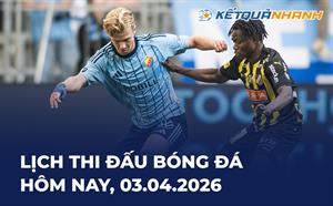 Lịch thi đấu bóng đá hôm nay 03/04/2026 - LTĐ chiều tối nay