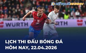 Lịch thi đấu bóng đá hôm nay 22/04/2026 - LTĐ chiều tối nay