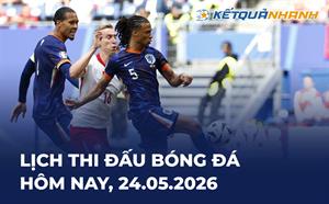 Lịch thi đấu bóng đá hôm nay 24/05/2026 - LTĐ chiều tối nay