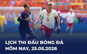 Lịch thi đấu bóng đá hôm nay 25/05/2026 - LTĐ chiều tối nay